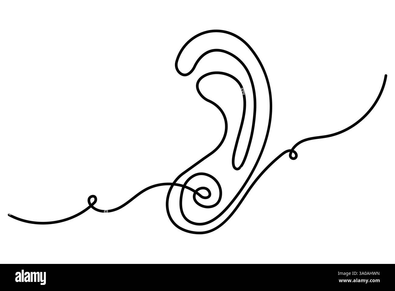 Durchgehende, einzeilige Zeichnung des menschlichen Ohres und minimalistisches Konturvektorsymbol Stock Vektor