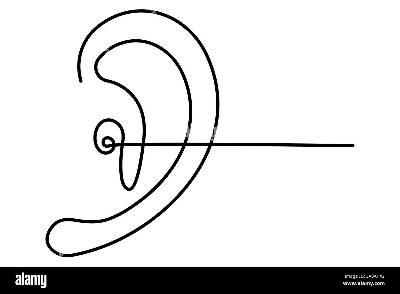Durchgehende, einzeilige Zeichnung des menschlichen Ohres und minimalistisches Konturvektorsymbol Stock Vektor