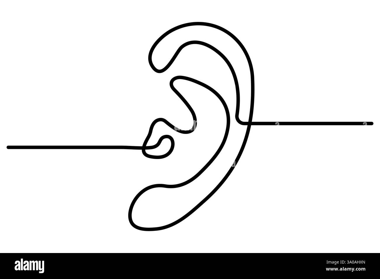 Durchgehende, einzeilige Zeichnung des menschlichen Ohres und minimalistisches Konturvektorsymbol Stock Vektor