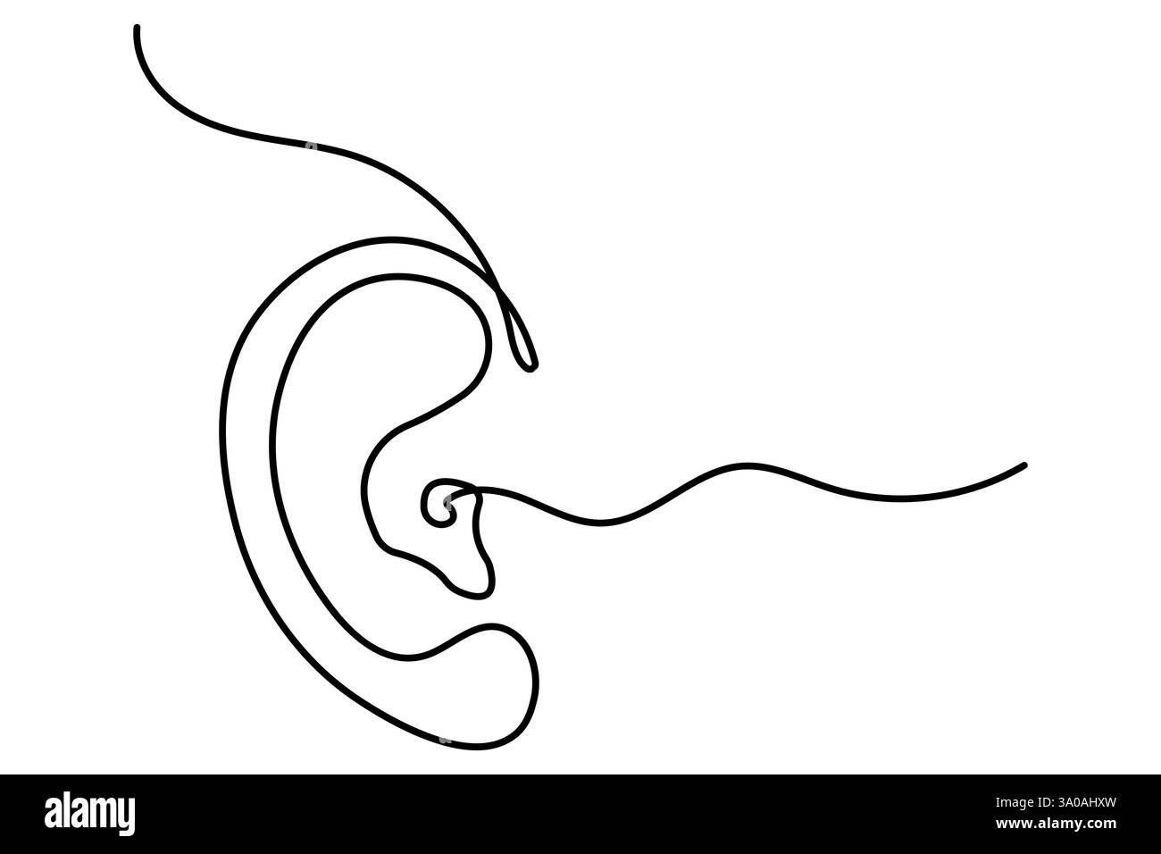 Durchgehende, einzeilige Zeichnung des menschlichen Ohres und minimalistisches Konturvektorsymbol Stock Vektor