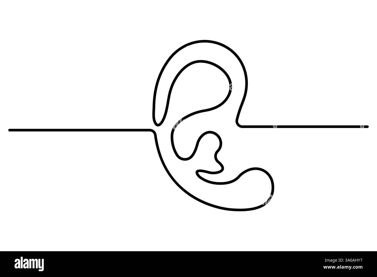 Durchgehende, einzeilige Zeichnung des menschlichen Ohres und minimalistisches Konturvektorsymbol Stock Vektor