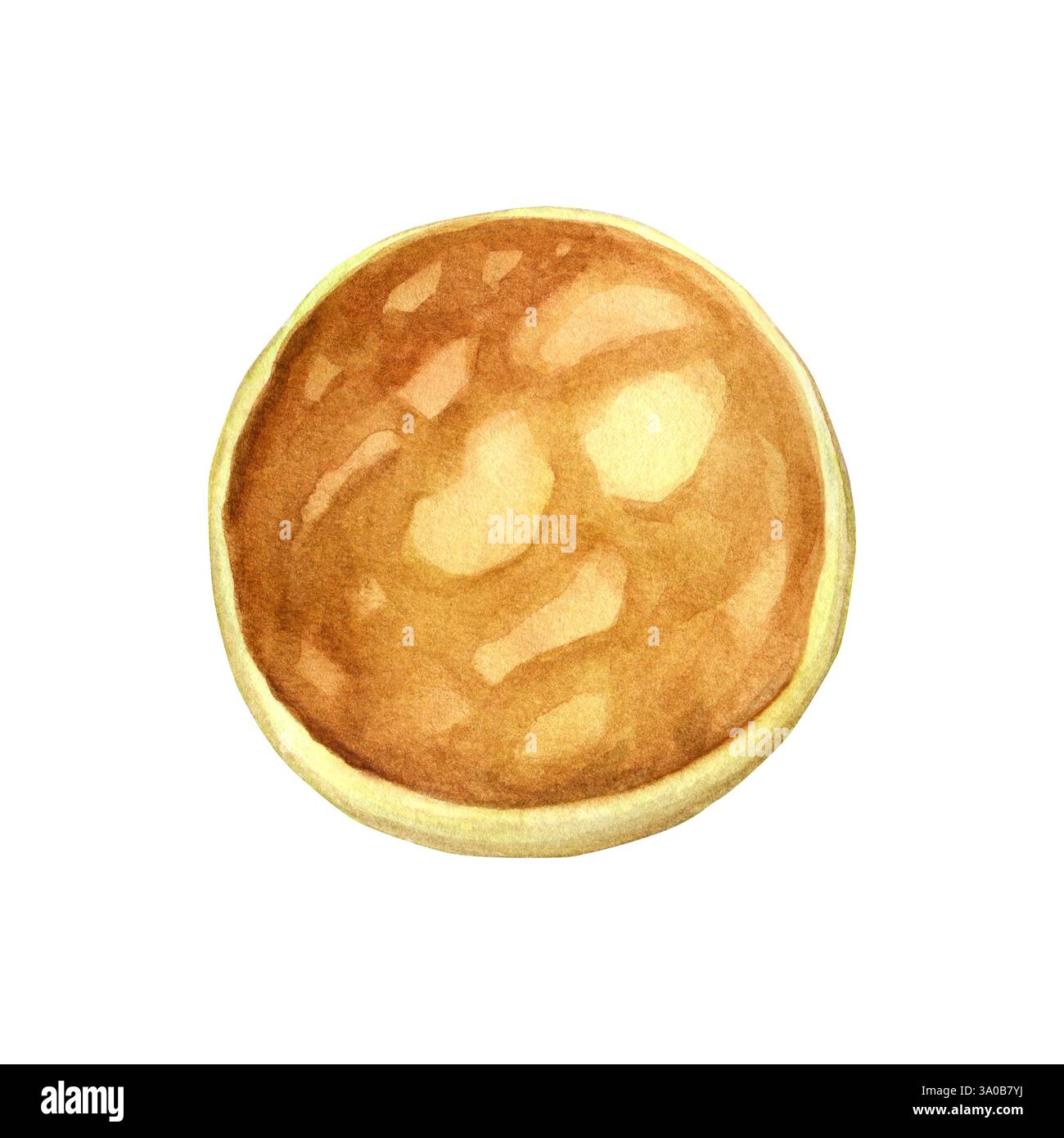 Syrnik. Aquarellillustration des Käsekuchen-Frühstücks auf weißem Hintergrund. Gut für Postkarten, Rezepte, Menüs, Einladungen, Grußkarten. Stockfoto