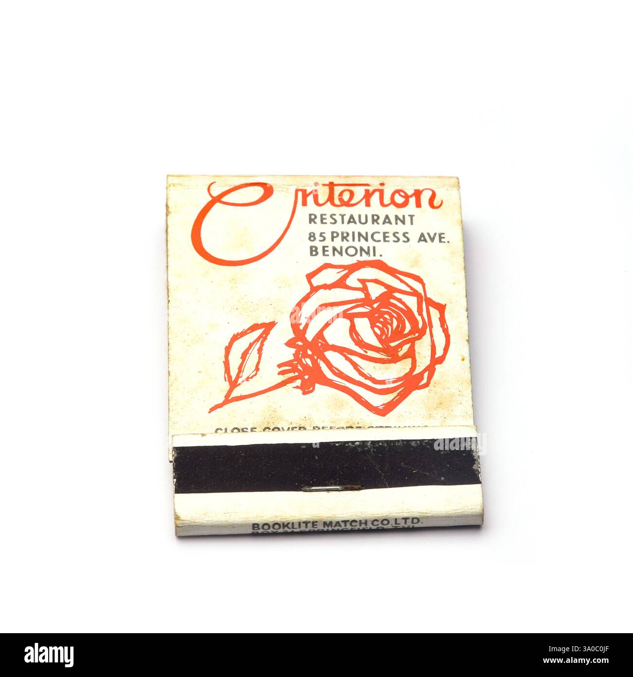 Das Kriterium Restaurant, Durban, Streichholzschachtel aus den 1960er Jahren. Stockfoto