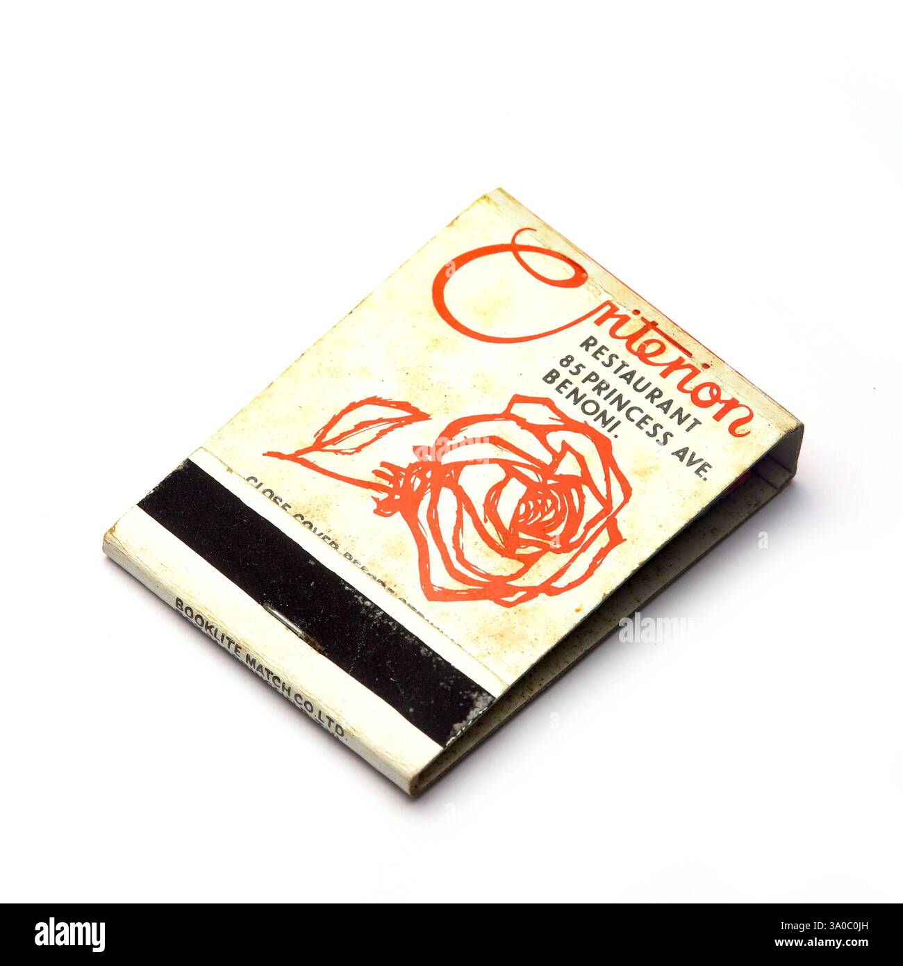 Das Kriterium Restaurant, Durban, Streichholzschachtel aus den 1960er Jahren. Stockfoto