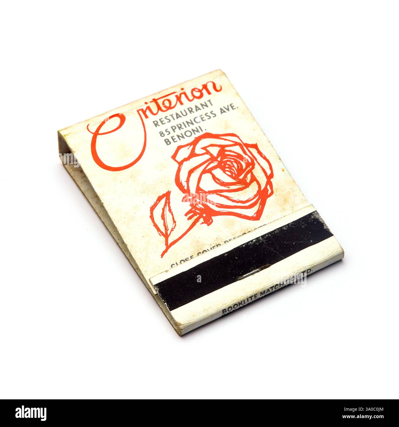 Das Kriterium Restaurant, Durban, Streichholzschachtel aus den 1960er Jahren. Stockfoto