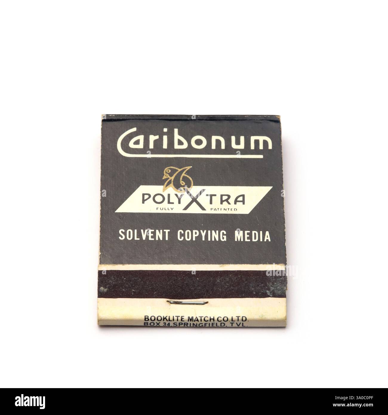 Caribonum Lösungsmittel Kopierpapier, Streichholzschachtel aus den 1960er Jahren. Stockfoto