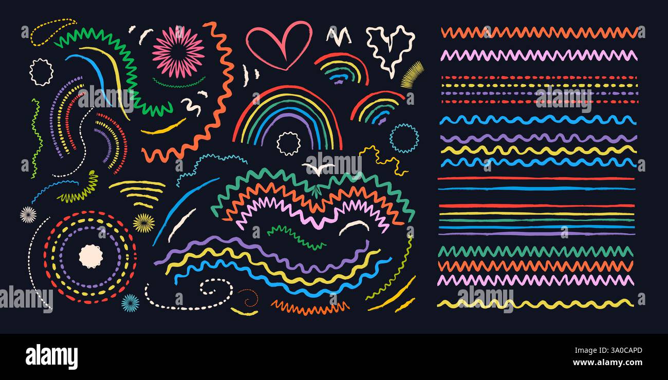 Handgezeichneter Vektorpinsel-Satz. Pinsel mit Bleistift-Doodle-Stil. Stock Vektor