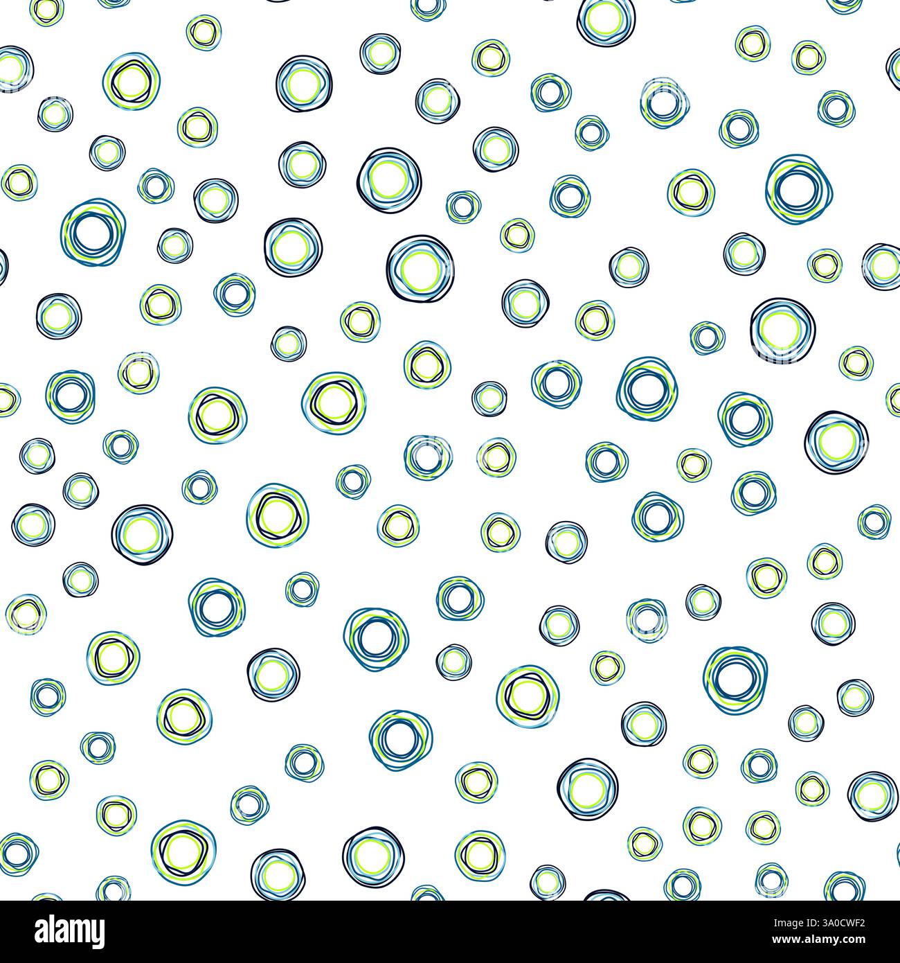 Ein lebendiges und farbenfrohes Design mit handgezeichneten Kreismustern in Blau- und Grüntönen. Stock Vektor