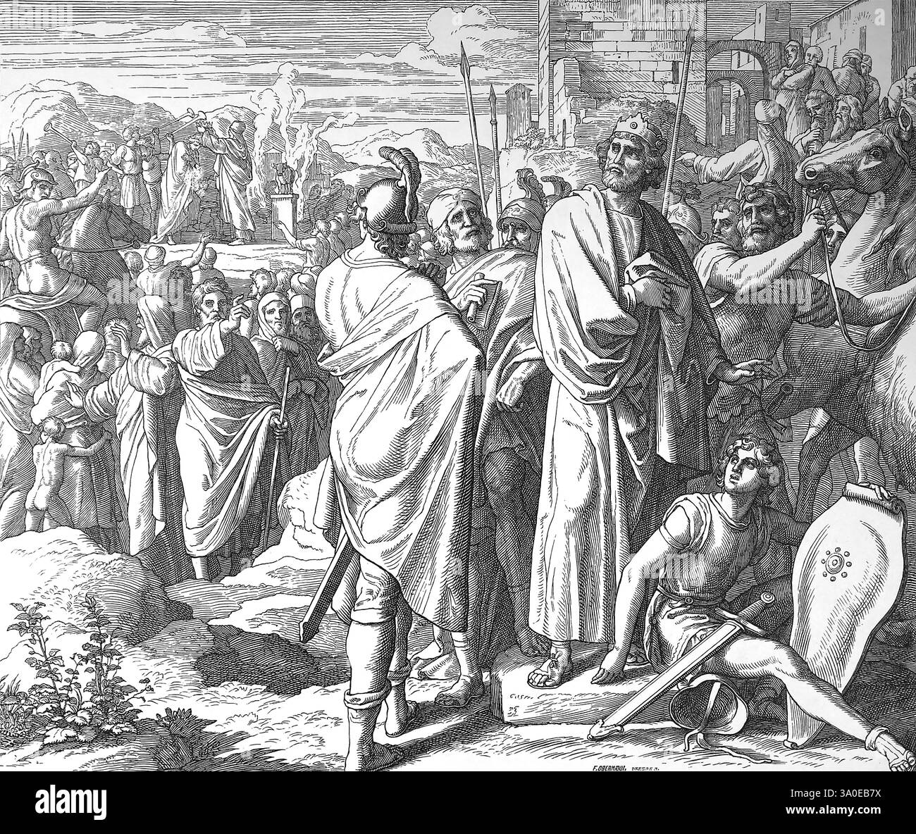 Bibel. Rehohoam ist die Nachfolge von Solomon. Das erste Buch der Könige. Illustration von J. Schnorr von Carolsfeld. "Die Bilderbibel", 1852-60. Stockfoto