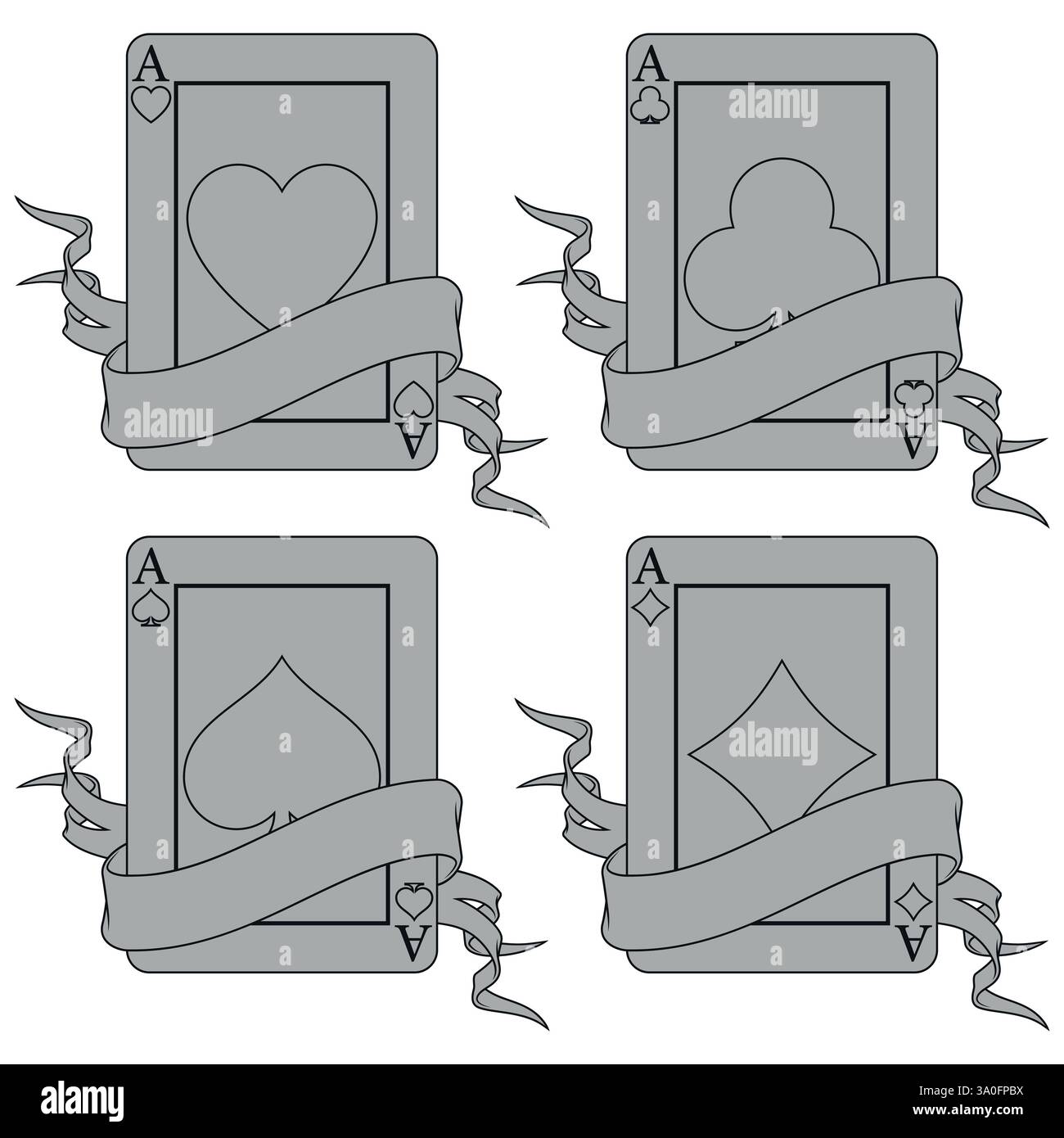 Pokerkarte, umgeben von einem Band, Poker-Symbole von Herz, Diamant, Club und Ass Stock Vektor