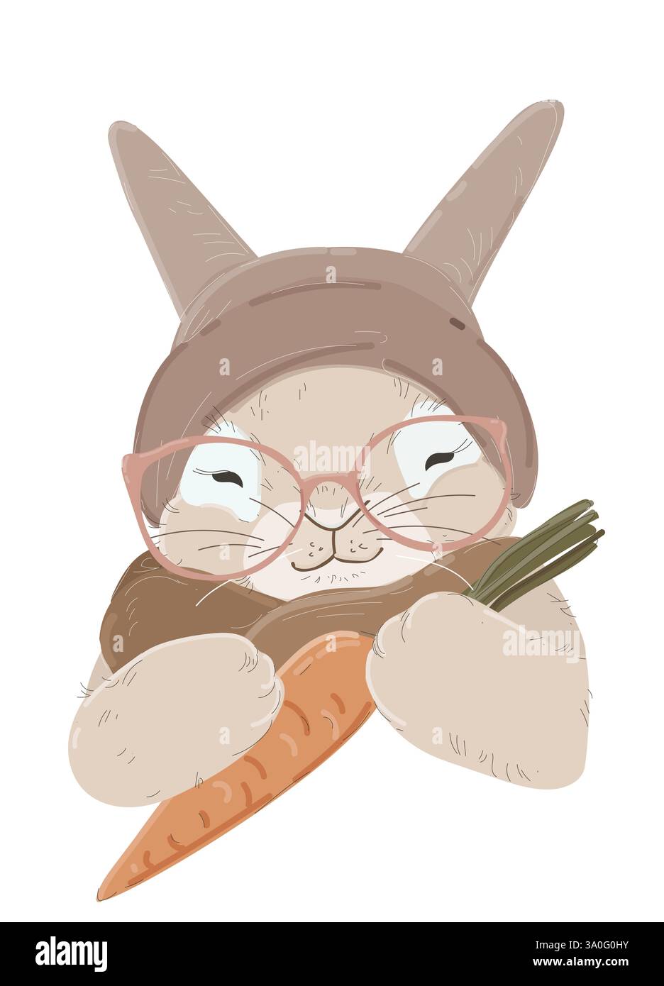 Süßes Kaninchen mit Strickmütze mit Karotten Stock Vektor