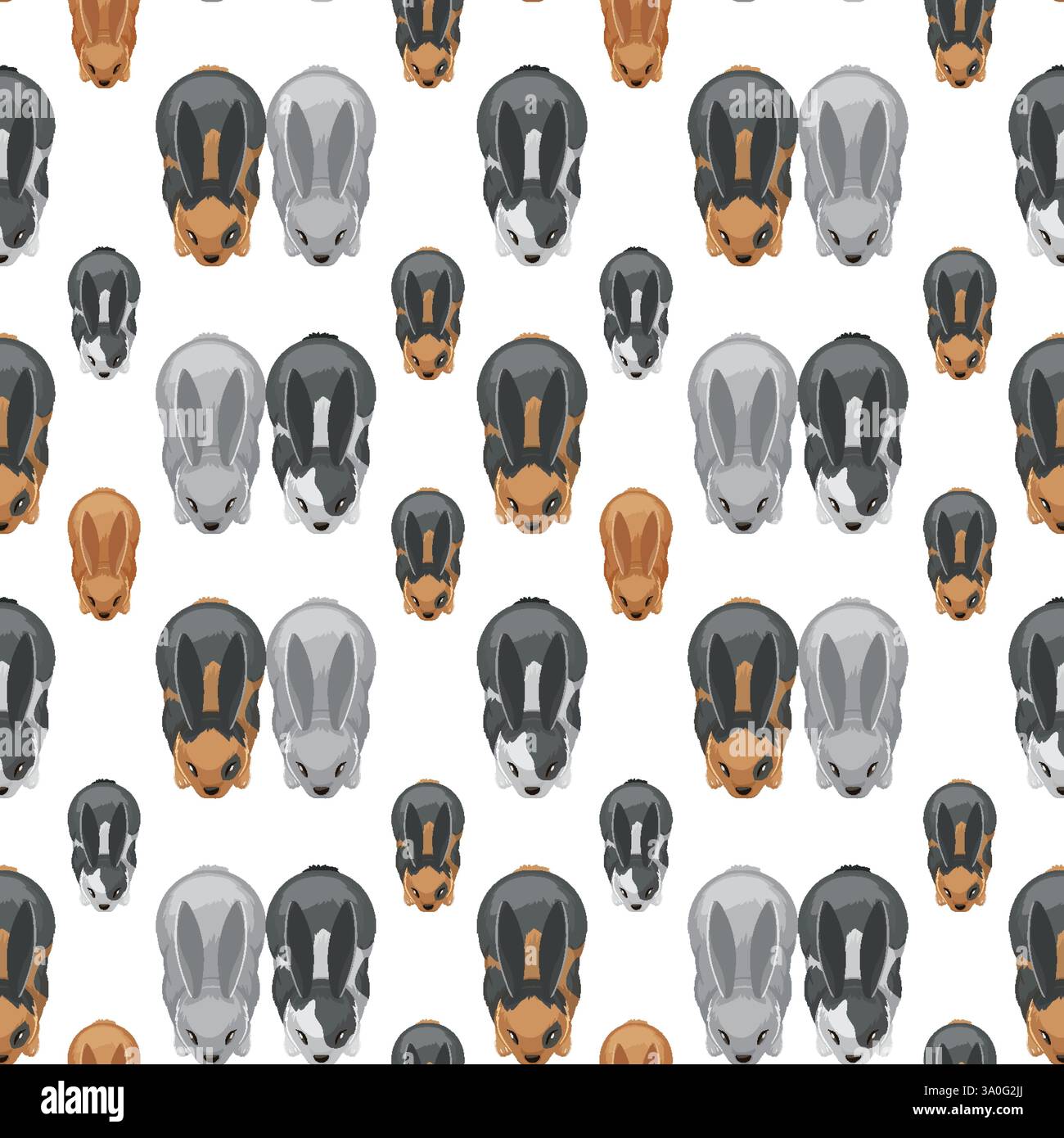 Nahtloses Muster mit verschiedenfarbigen Kaninchen Stock Vektor