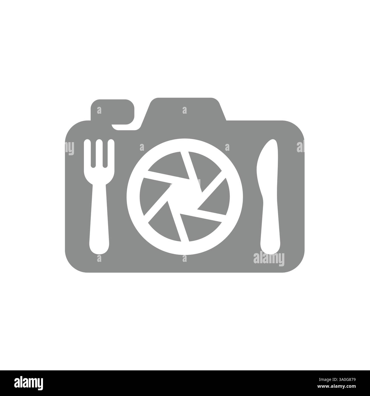 Fotokamera-Symbol für Lebensmittelfotografie. Lebensmittelfoto und Fotograf-Vektor. Stock Vektor