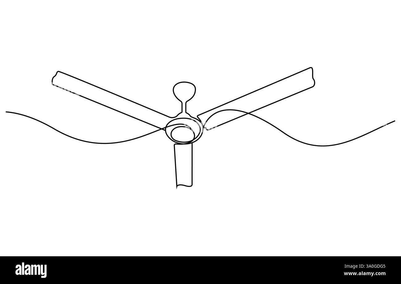 Einzeilige Zeichnung Elektrischer Deckenventilator. Elektrizität Haushaltsgerätekonzept, durchgehende Deckenventilatoren Art. Deckenventilatorkonzept mit einer Linie Stock Vektor