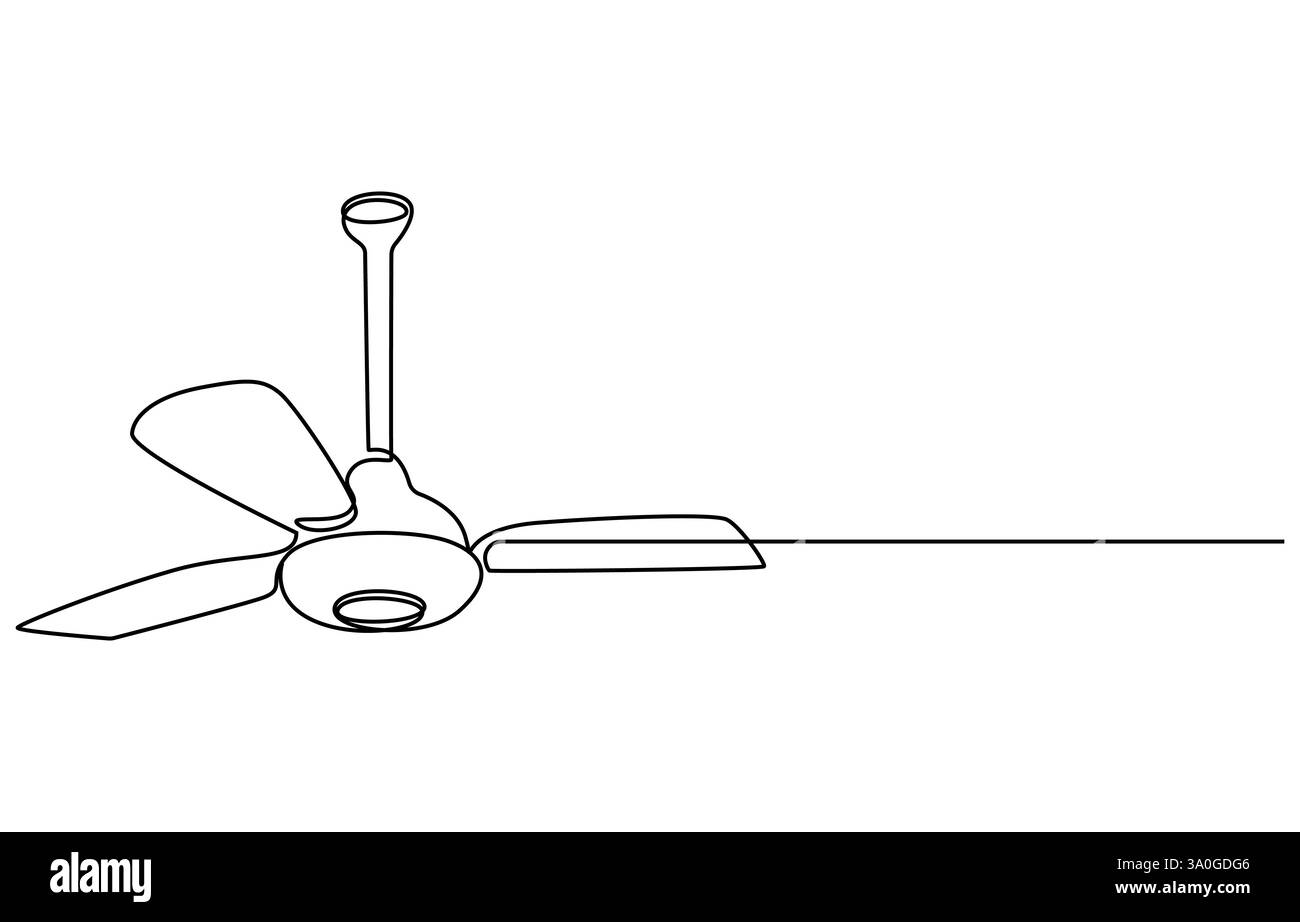 Einzeilige Zeichnung Elektrischer Deckenventilator. Elektrizität Haushaltsgerätekonzept, durchgehende Deckenventilatoren Art. Deckenventilatorkonzept mit einer Linie Stock Vektor
