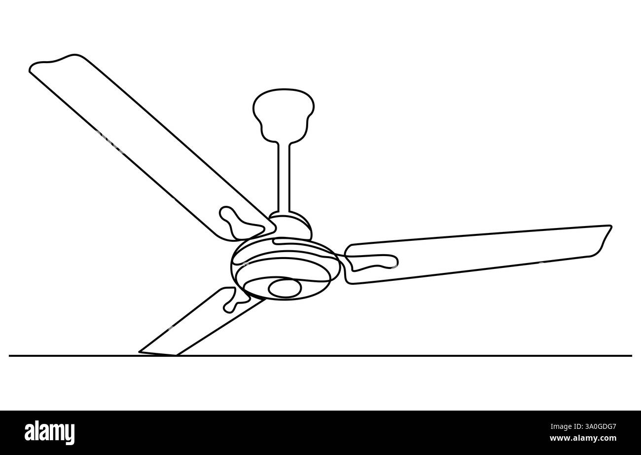 Einzeilige Zeichnung Elektrischer Deckenventilator. Elektrizität Haushaltsgerätekonzept, durchgehende Deckenventilatoren Art. Deckenventilatorkonzept mit einer Linie Stock Vektor