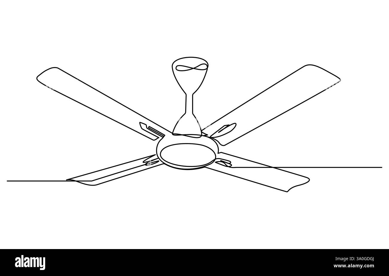 Einzeilige Zeichnung Elektrischer Deckenventilator. Elektrizität Haushaltsgerätekonzept, durchgehende Deckenventilatoren Art. Deckenventilatorkonzept mit einer Linie Stock Vektor