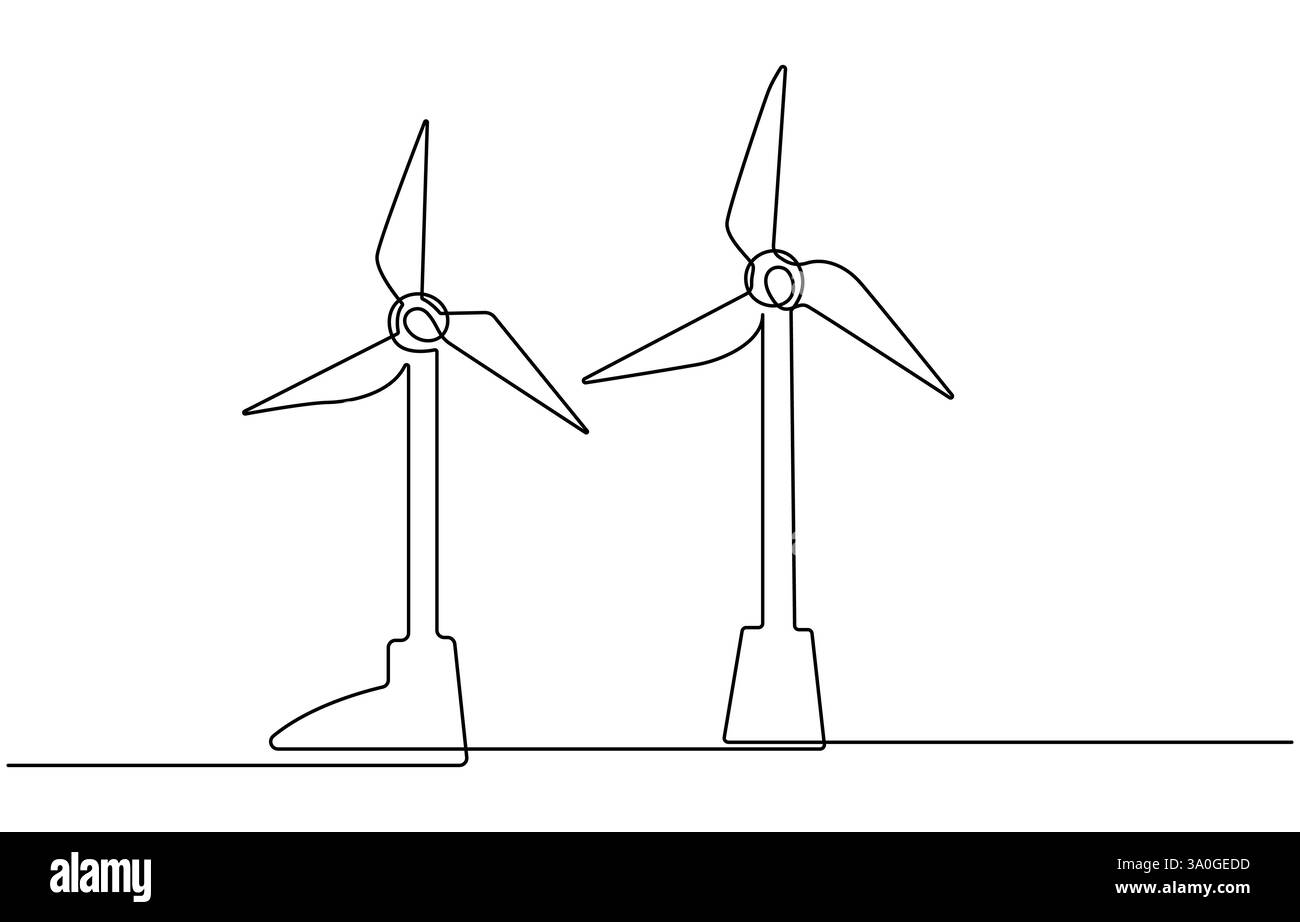 Durchgehende einzeilige Zeichnung der Windkraftanlage. Eine Zeilendarstellung der Windmühlenenergie Stock Vektor