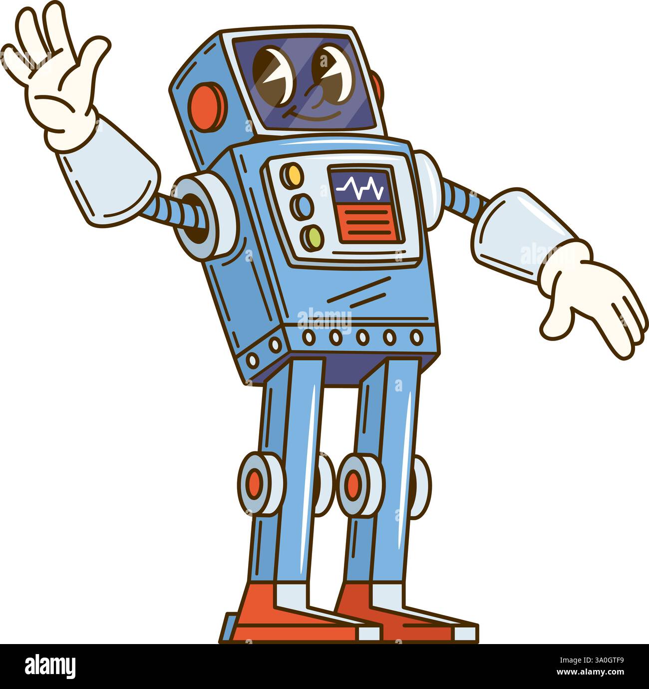 Cartoon grooviger Roboter süßer Charakter. Zukünftige Robotertechnologie bot groovigen isolierten Vektorcharakter. Alien Cyborg oder Droide, künstliche Intelligenz Stock Vektor