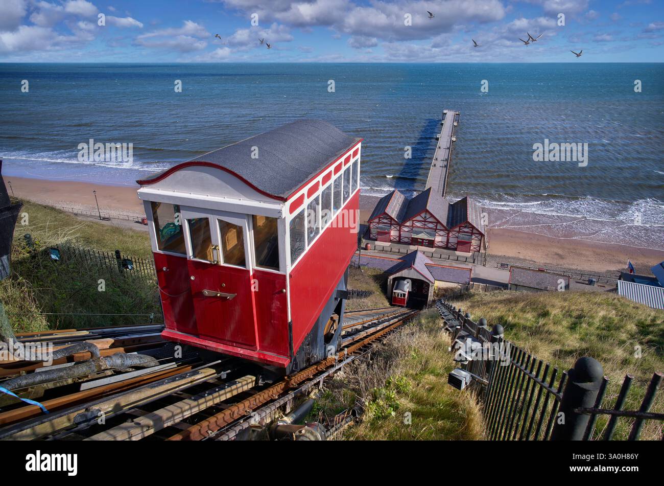 Saltburn by the Sea North Yorkshire victorian Ficular Tramway Cliff Lift, Betrieb Wasserhaushalt Cliff Standseilbahn im Vereinigten Königreich gebaut 1883. Stockfoto
