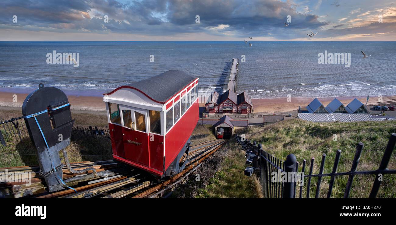 Saltburn by the Sea North Yorkshire victorian Ficular Tramway Cliff Lift, Betrieb Wasserhaushalt Cliff Standseilbahn im Vereinigten Königreich gebaut 1883. Stockfoto