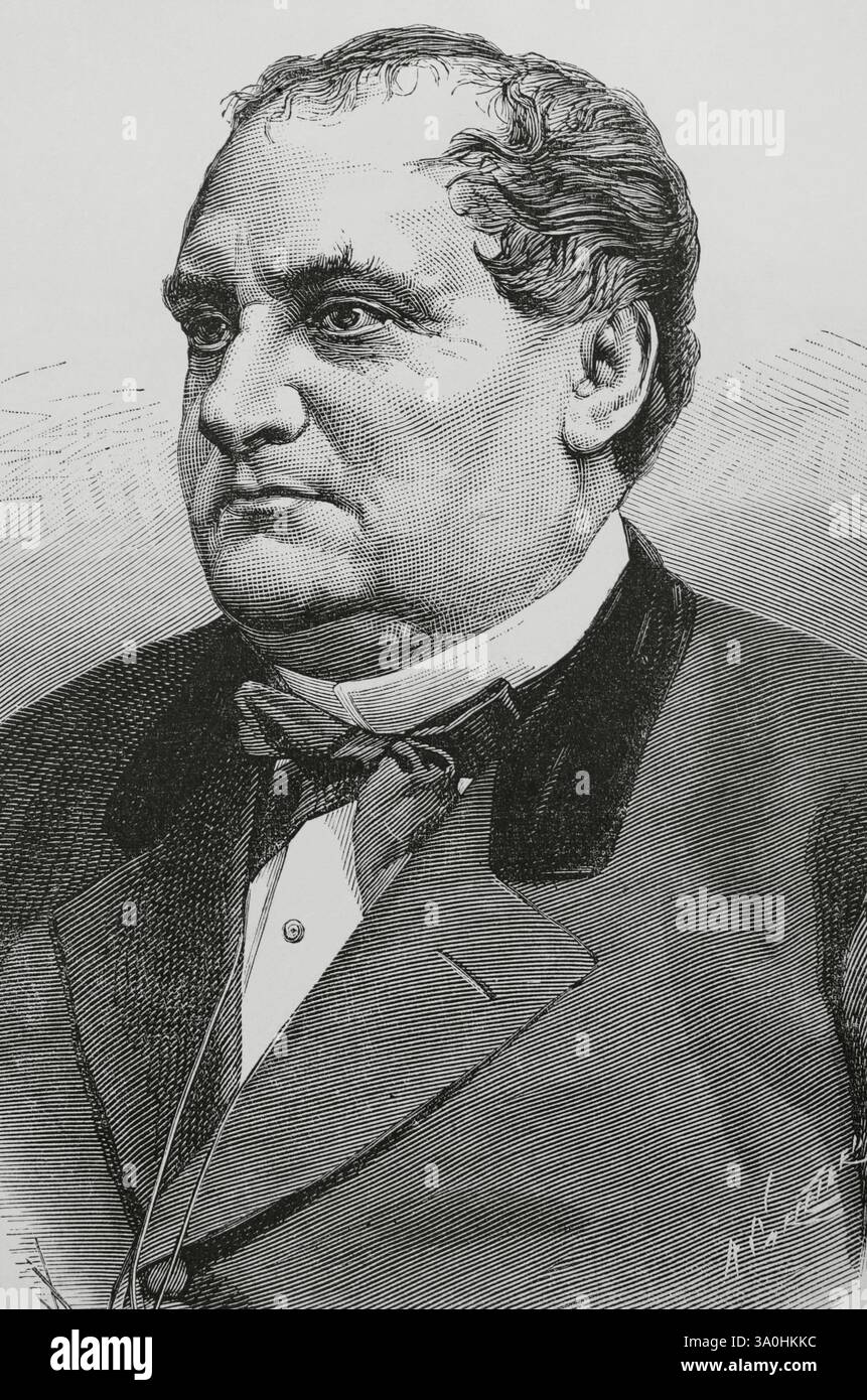 Prinz Napoléon-Jérôme Bonaparte (1822–1891), meist Jérôme Bonaparte, Napoléon-Jérôme Bonaparte oder Plon Plon genannt. Französischer Politiker. Hochformat. Zeichnung von Badillo. Stich von Arturo Carretero (1852-1903). La Ilustración Española y Americana (die spanische und amerikanische Illustration), 1883. Stockfoto