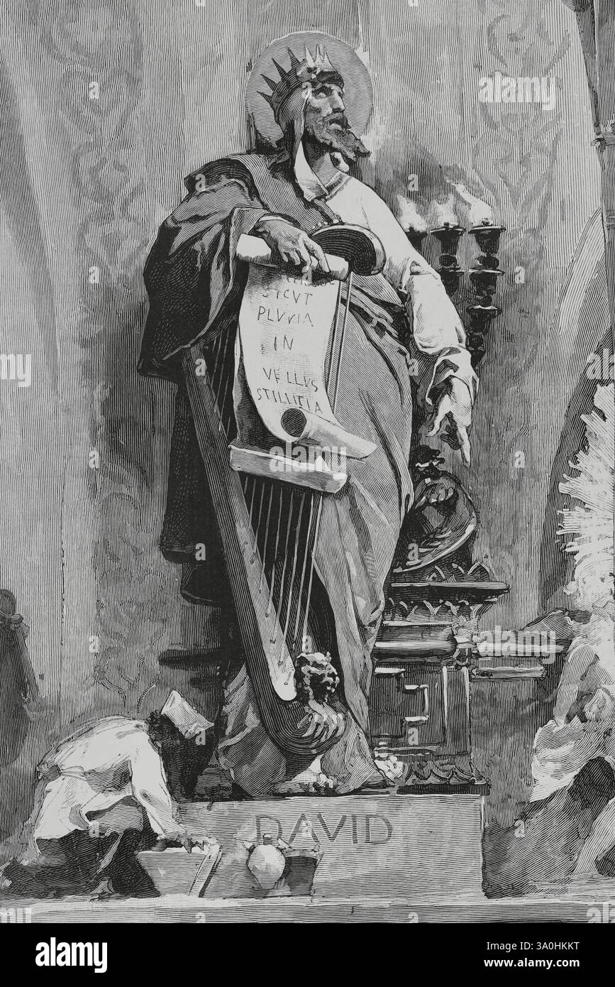 David (ca. 1040-966 v. Chr.). Zweiter König von Israel (ca. 1002 v. Chr.-ca. 970 V. CHR.). Kupferstich von Capuz nach einer Zeichnung von A. Ferrant. La Ilustración Española y Americana (die spanische und amerikanische Illustration), 1883. Stockfoto