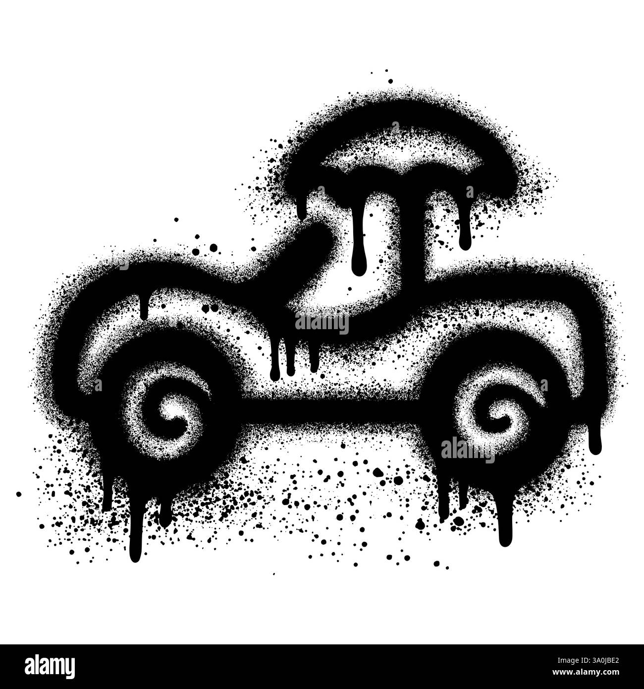 Ein Cabrio-Sportwagen im Graffiti-Stil mit schwarzer Sprühfarbe. Stock Vektor