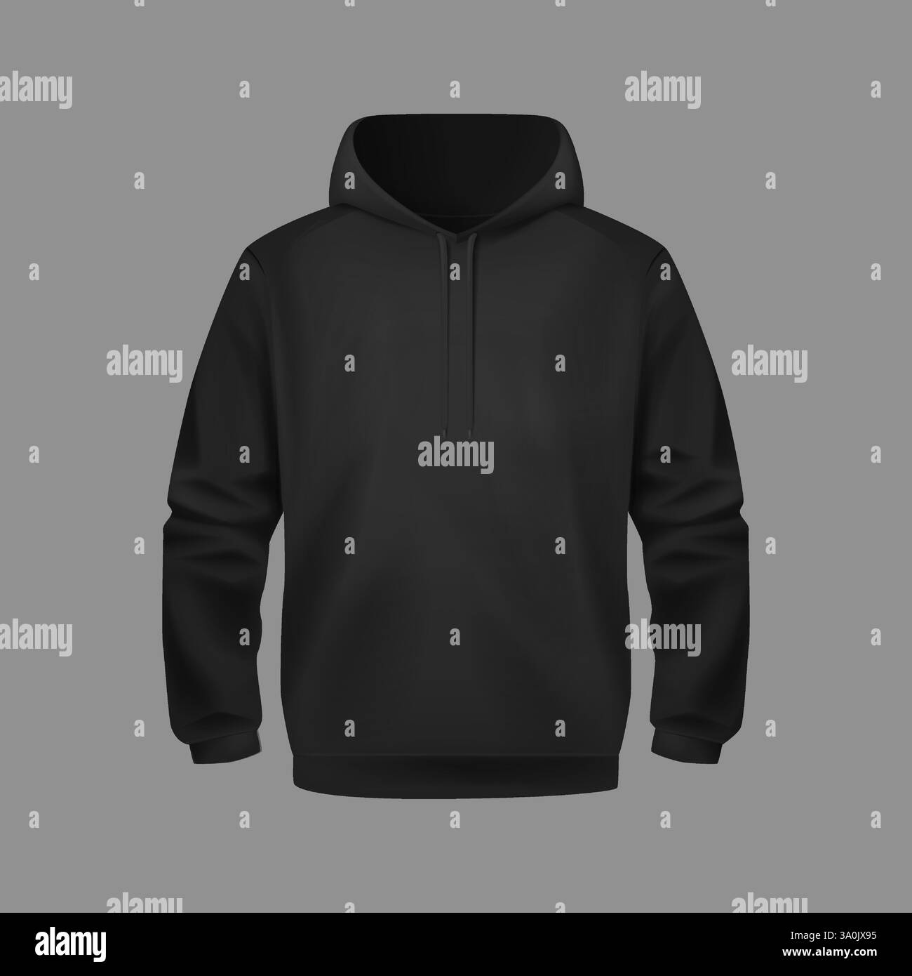 Stylischer Schwarzer Unisex-Hoodie. Vorder- und Rückansicht. Sport-Hoodies. Bequeme Kleidung. Stock Vektor