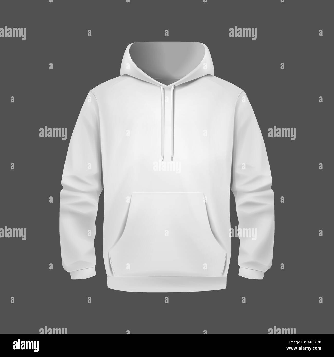 Stylischer Weißer Unisex-Hoodie. Vorder- und Rückansicht. Sport-Hoodies. Bequeme Kleidung. Stock Vektor