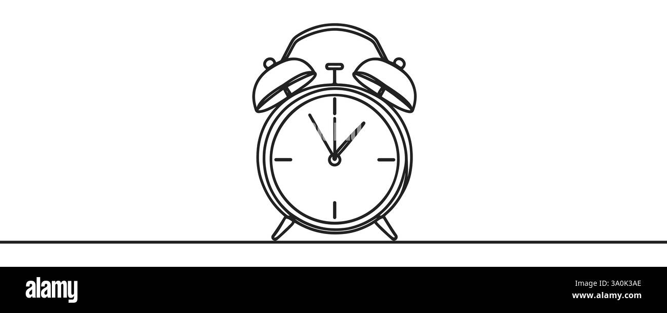 Durchgehende Linienzeichnung des Weckers. Eine Zeile Wecker. Wecker mit durchgehender Linienart Stock Vektor