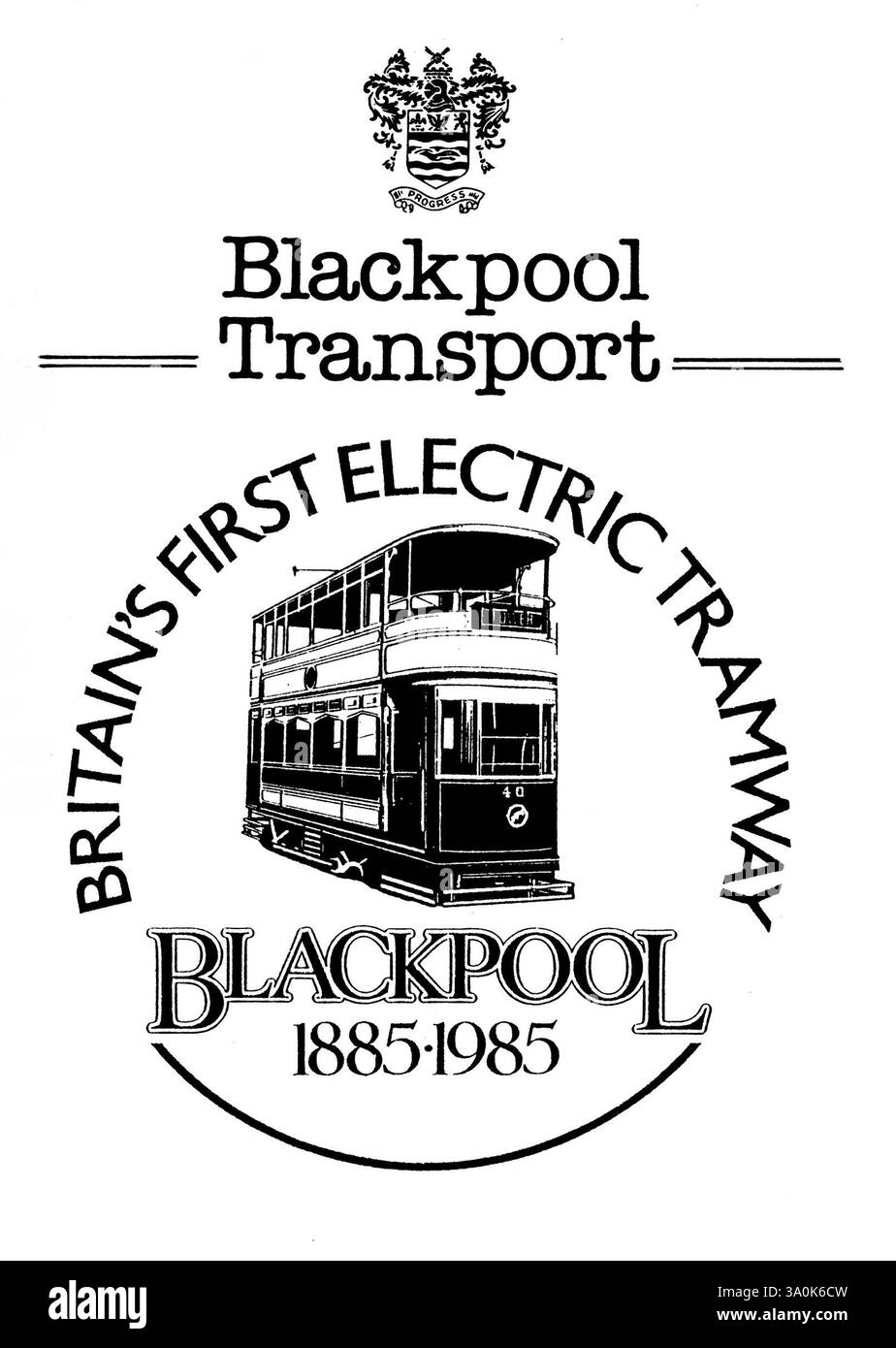Schwarz-weiß-Werbung, die 100 Jahre der ersten elektrischen Straßenbahn Großbritanniens feiert. Stockfoto