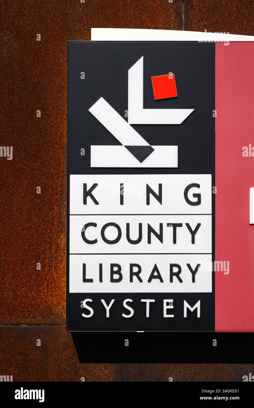 Duvall, WA, USA - 28. Februar 2025; vertikales Schild für King County Library System KCLS mit Logo Stockfoto