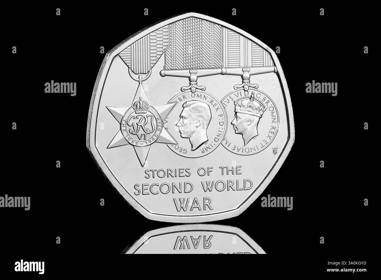 2025 Vereinigtes Königreich Geschichten aus dem Zweiten Weltkrieg 50 Pence Münze Stockfoto