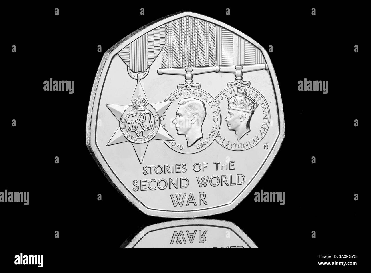 2025 Vereinigtes Königreich Geschichten aus dem Zweiten Weltkrieg 50 Pence Münze Stockfoto