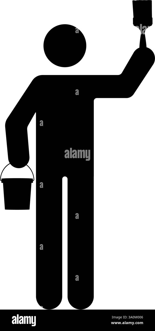 Abbildung des Symbols „Maler mit Pinsel und Eimer“ Stock Vektor