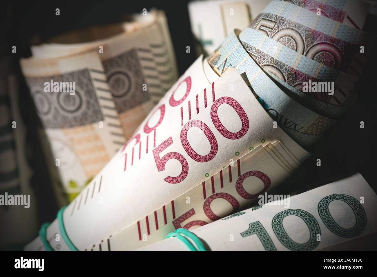 Polnische 500-Banknoten, polnisches Geld, PLN-Währung Stockfoto