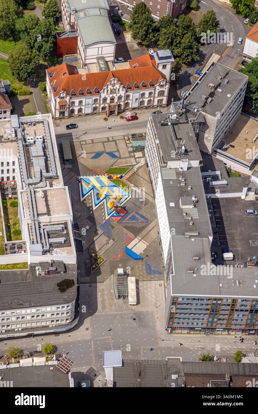 Luftaufnahme, Kunstmuseum und Graffiti-Malerei auf dem Synagogenplatz, Altstadt I, Mülheim an der Ruhr, Ruhrgebiet, Nordrhein-Westfalen, Deutschland Stockfoto