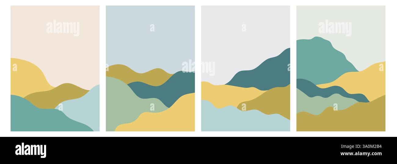Japanische Landschaft im Hintergrund mit welligen Hügeln und Bergen. Abstrakte Vorlage mit wellenförmigen Formen. Berggestaltung im orientalischen Stil. Stock Vektor