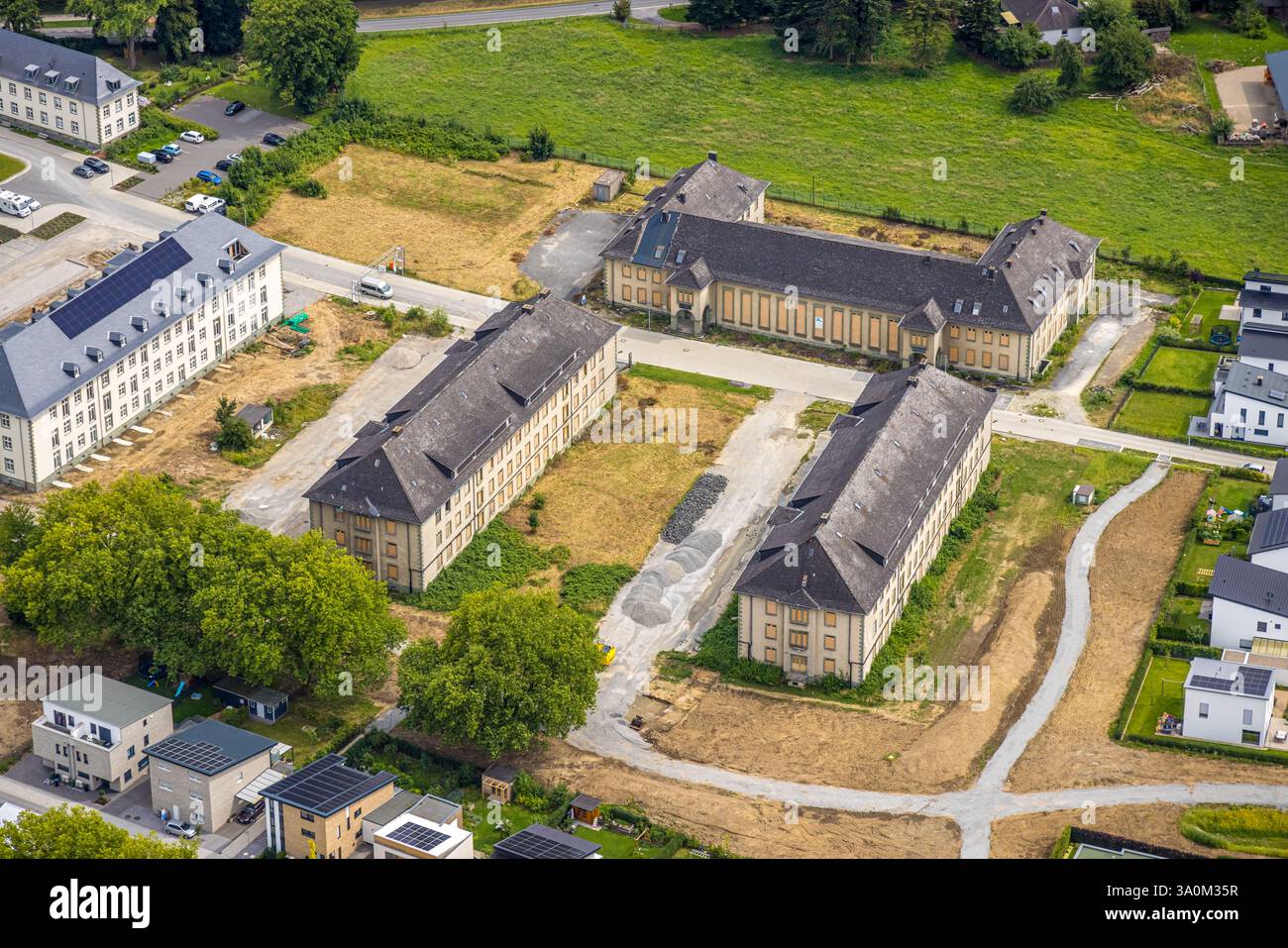 Luftaufnahme, Belgisches Viertel Soest, Baustelle mit Renovierung, Soest, Soester Börde, Nordrhein-Westfalen, Deutschland Stockfoto