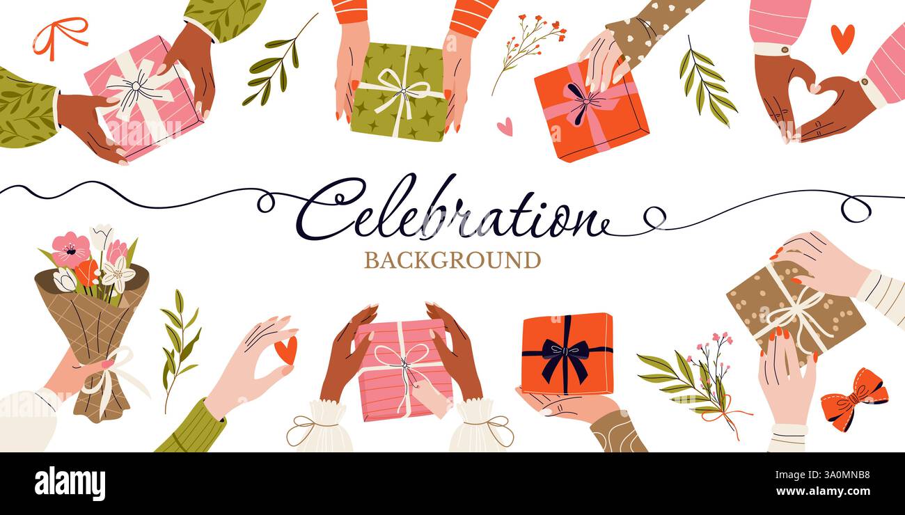 Horizontaler Festhintergrund mit Geschenken. Stock Vektor