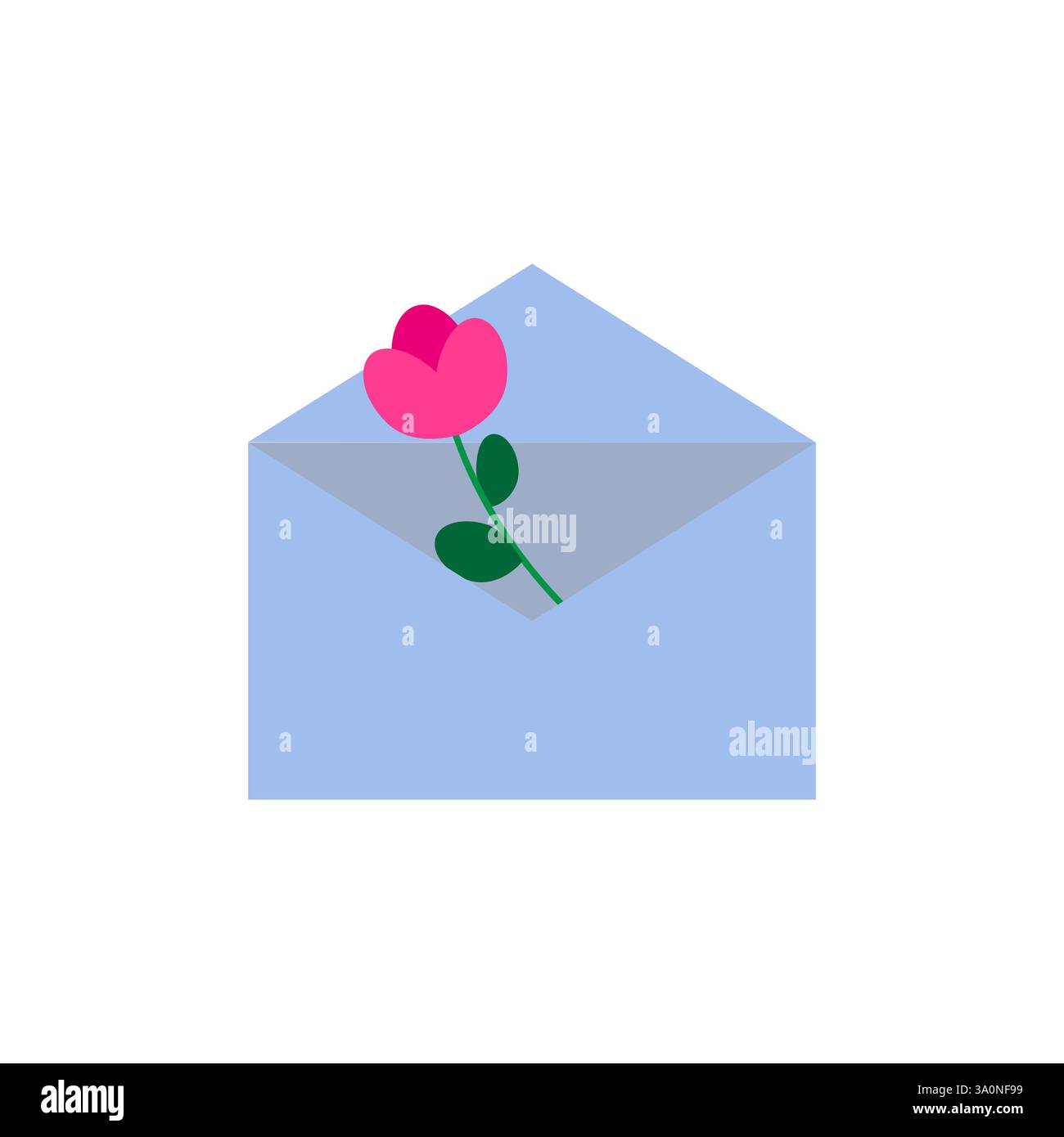 Umschlag mit Blume. Romantisches Buchstabensymbol. Symbol für Liebesbotschaft. Post auf blauem Papier. Stock Vektor