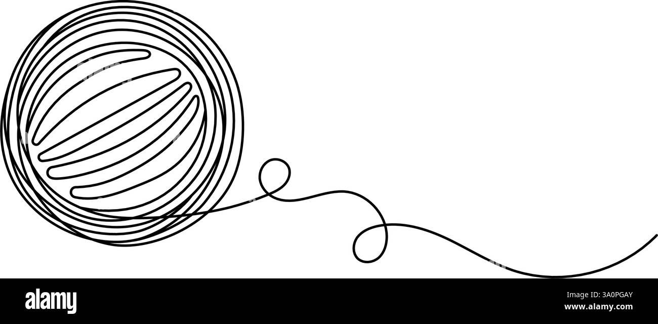 Garnknäuel mit durchgehendem Linienzeichen. Bastelhobbyarbeit. Vektorskizzensymbol für handgefertigte Designs. Runder Knäuel aus Strickfaden isoliert auf weißem Backgru Stock Vektor
