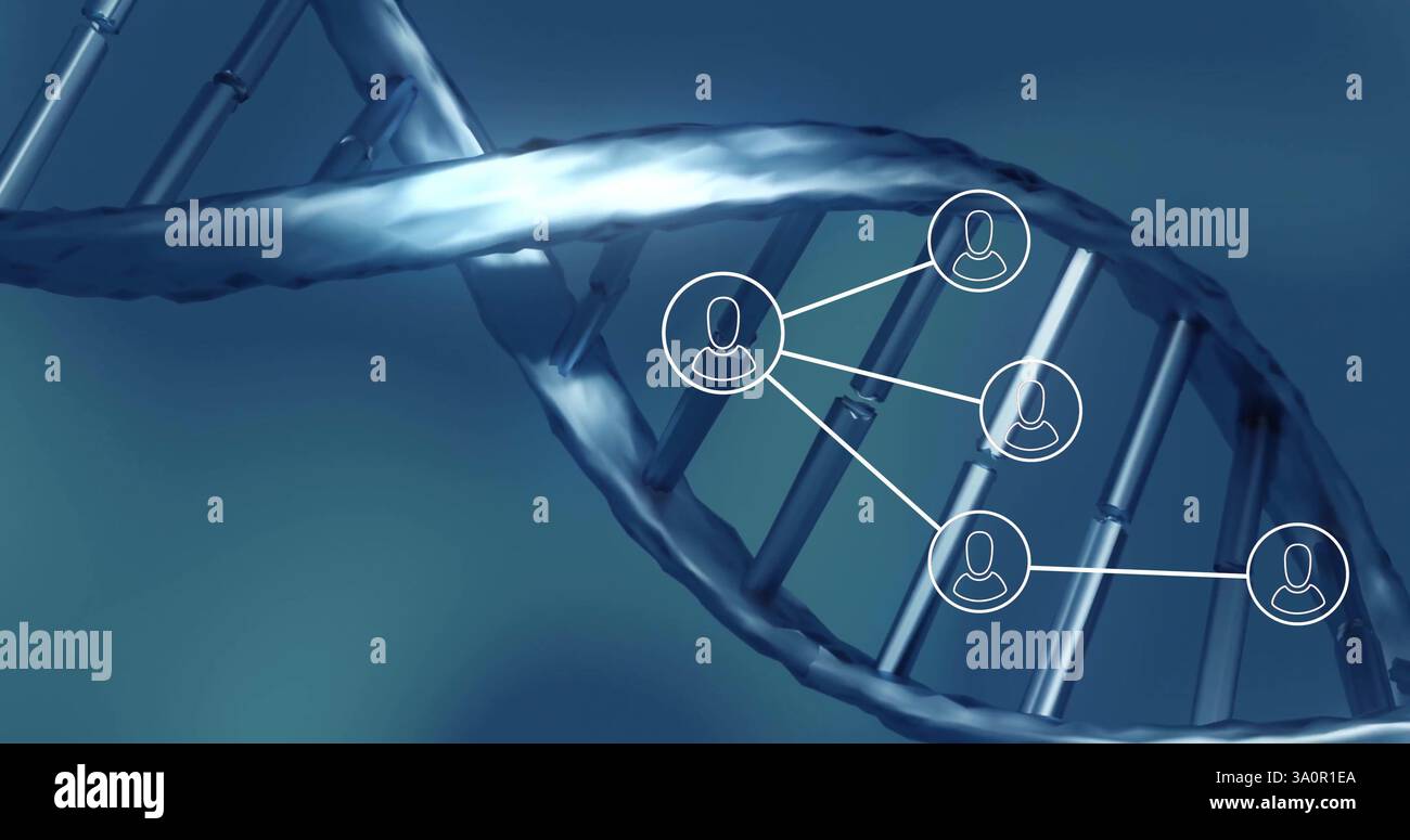 Abbildung der Benutzersymbole über dem dna-Strang Stockfoto