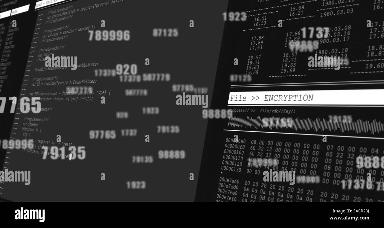 Bild der digitalen Datenverarbeitung über Computerbildschirme Stockfoto