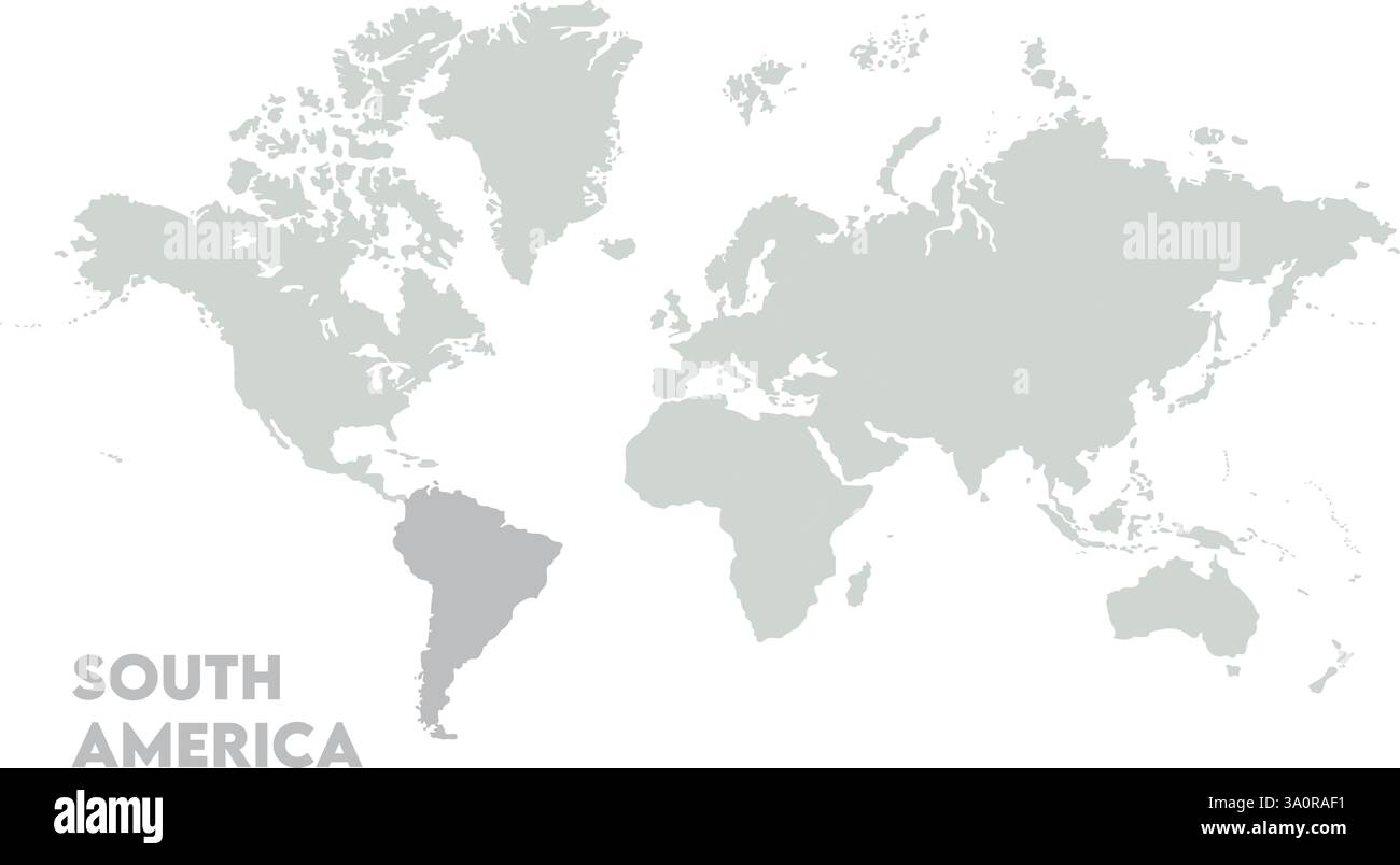 Karte von Südamerika, markiert auf der Weltkarte, Südamerika auf der Weltkarte, Satellitenansicht, Standort Südamerika auf der Welt. Stock Vektor