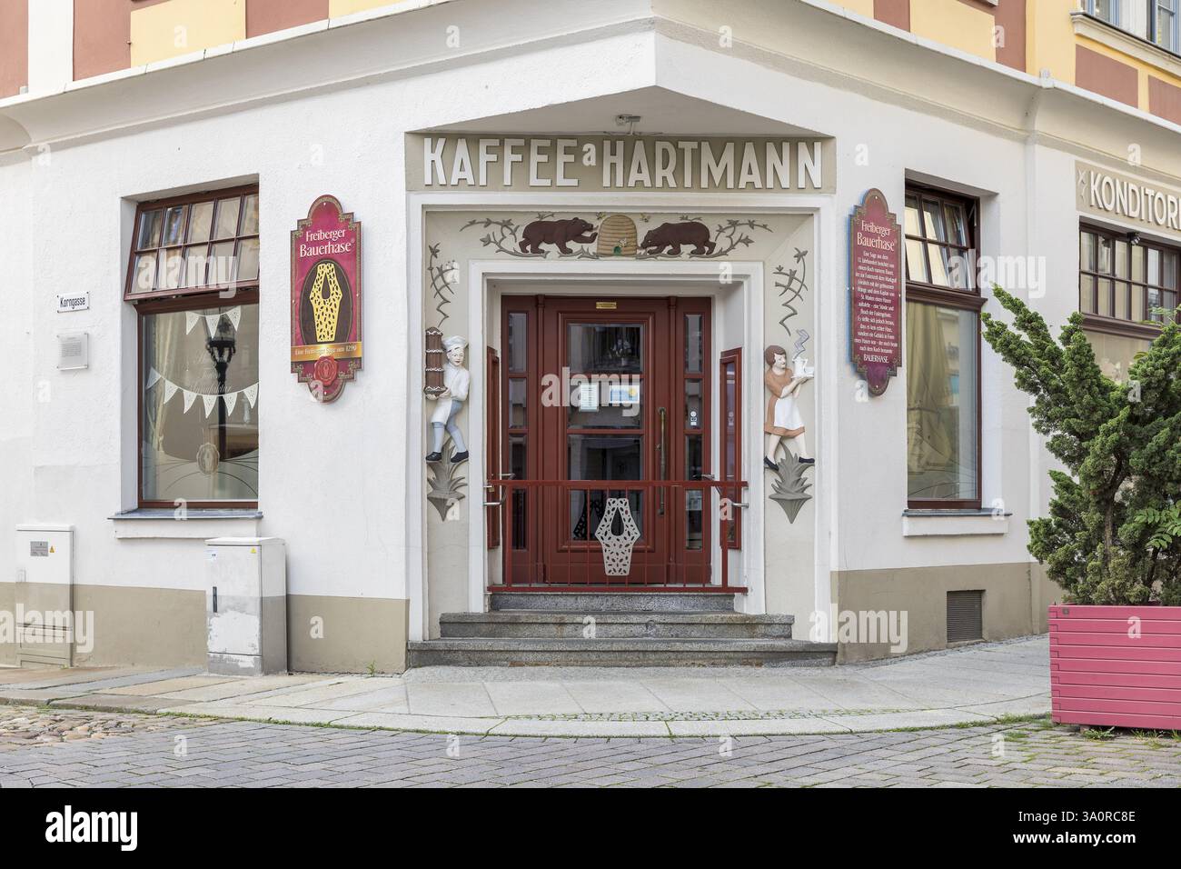 Tradionelles Kaffee Hartmann am Obermarkt in Freiberg, Sachsen, Deutschland, Europa Stockfoto