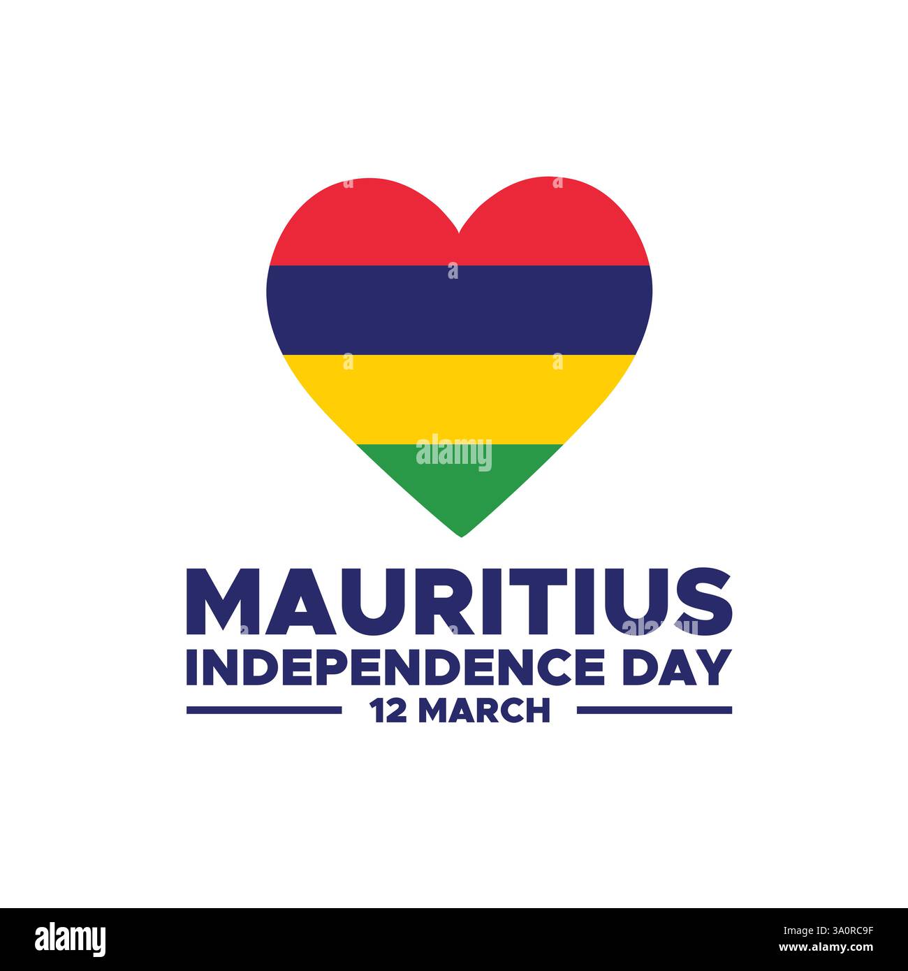 Mauritischer Unabhängigkeitstag 12. März Flaggenband mit Kartenvektorplakat. Der mauritische Tag erinnert an die Unabhängigkeit der Republik Mauritius. Stock Vektor