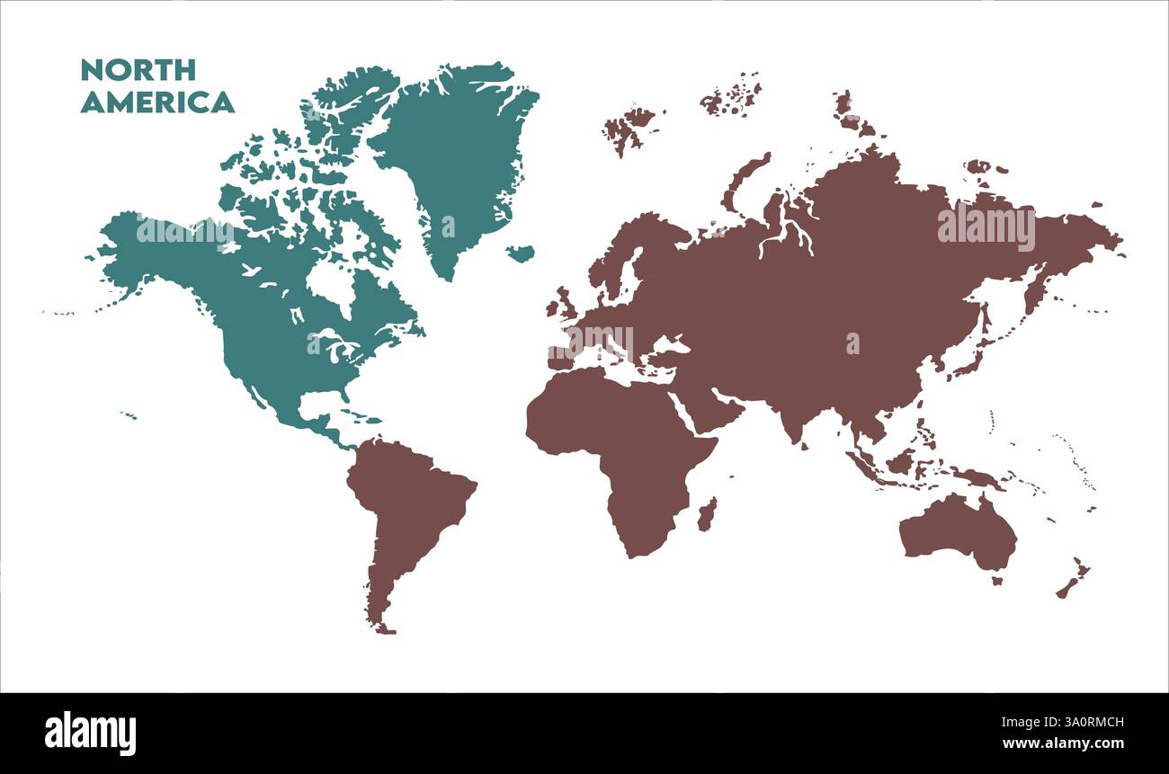 Karte von Nordamerika, markiert auf der Weltkarte, Nordamerika auf der Weltkarte, Satellitenansicht, Standort Nordamerika auf der Welt. Stock Vektor