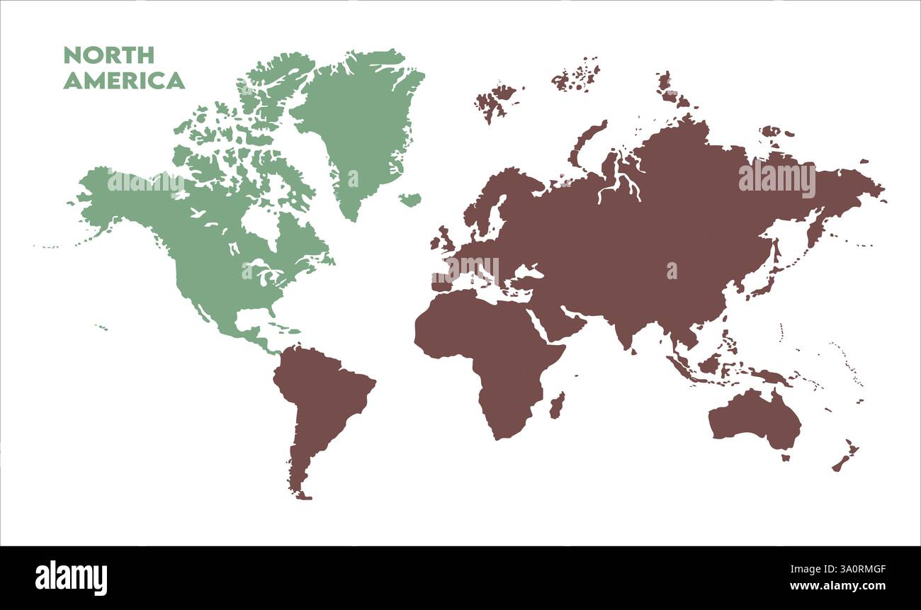 Karte von Nordamerika, markiert auf der Weltkarte, Nordamerika auf der Weltkarte, Satellitenansicht, Standort Nordamerika auf der Welt. Stock Vektor